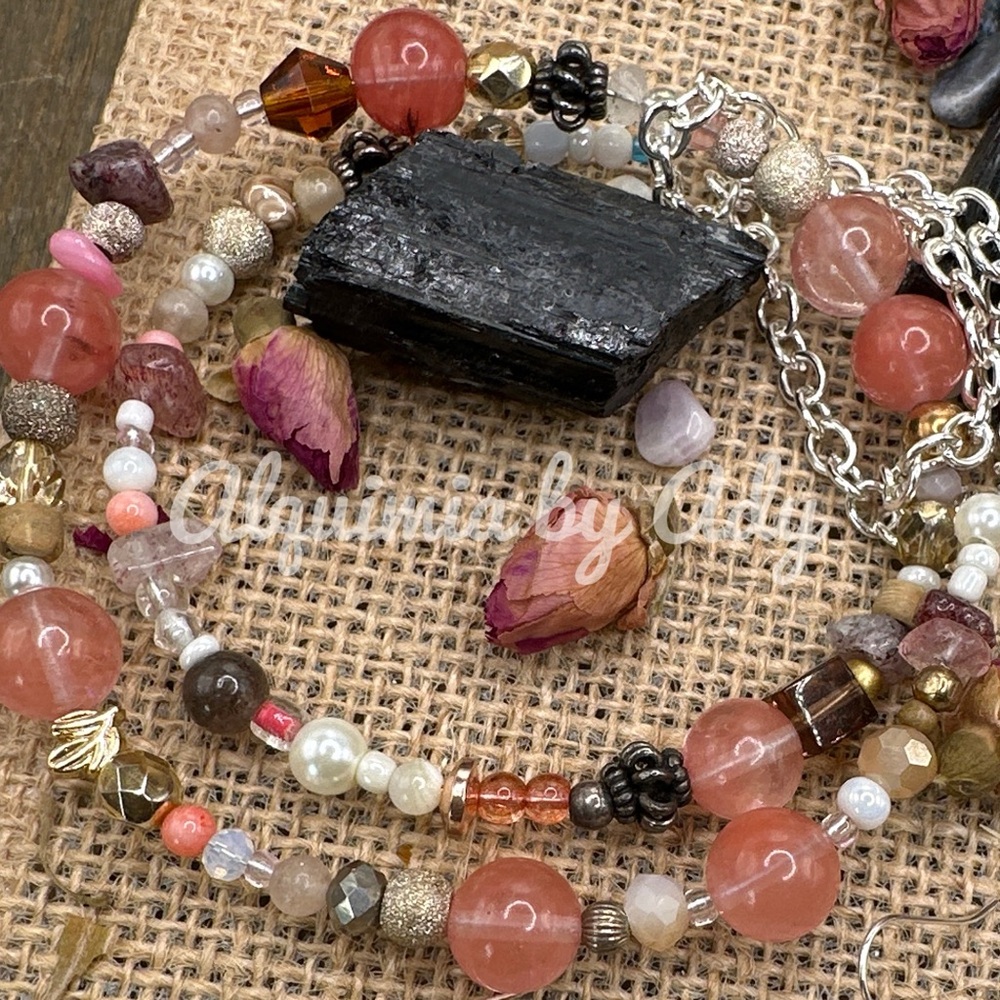 Cherry quartz layered wrap aro bohemian chunky bracelet - Picture 2 of 2